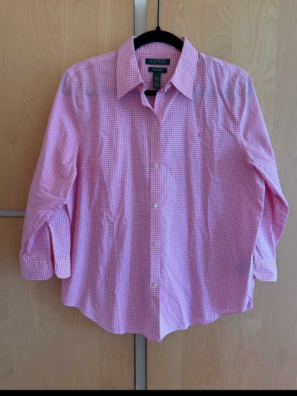 Lauren Ralph Lauren Pink Gingham Cotton Shirt L